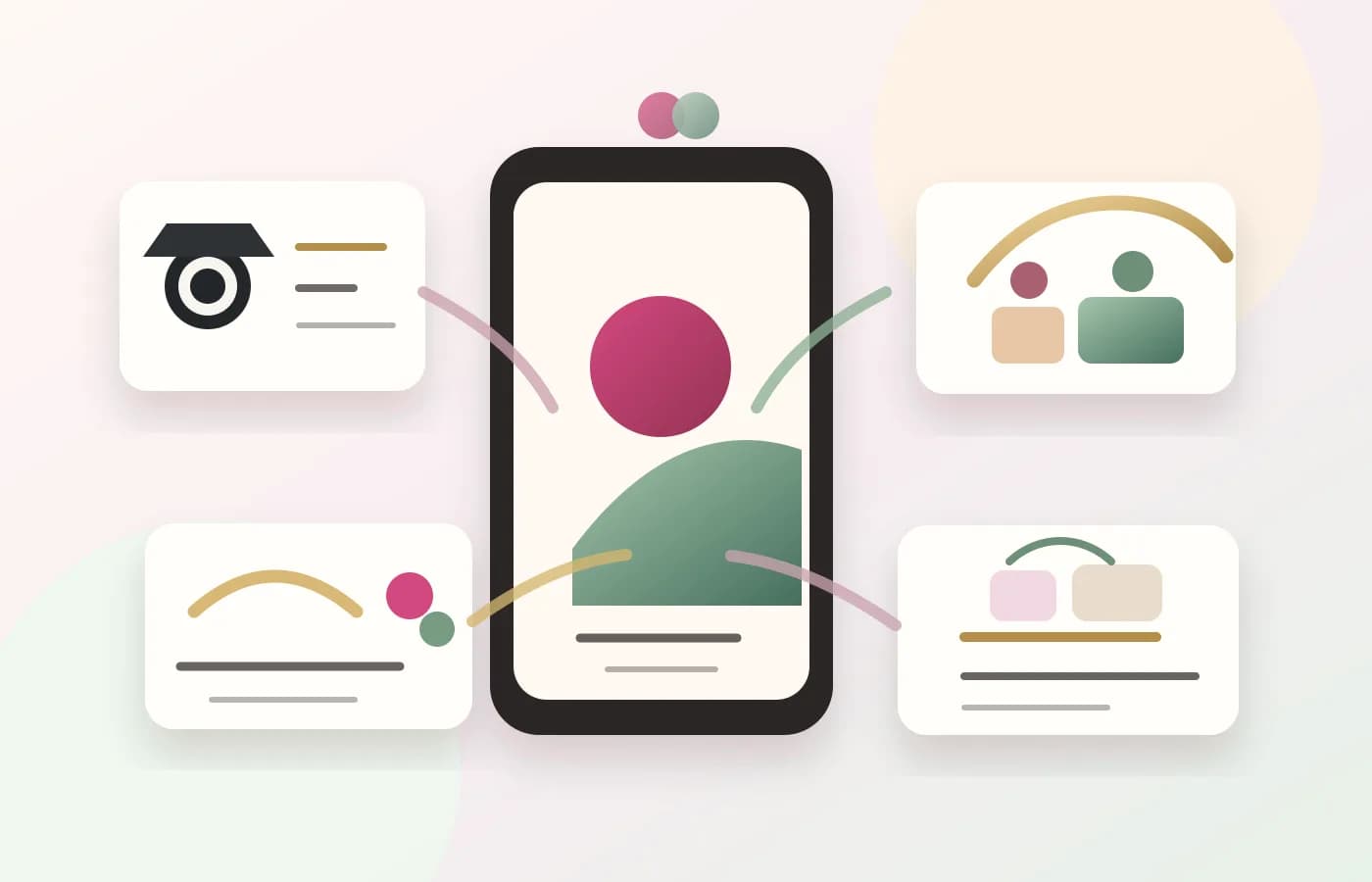 Professionnels du mariage réunis autour d'une invitation digitale sur téléphone